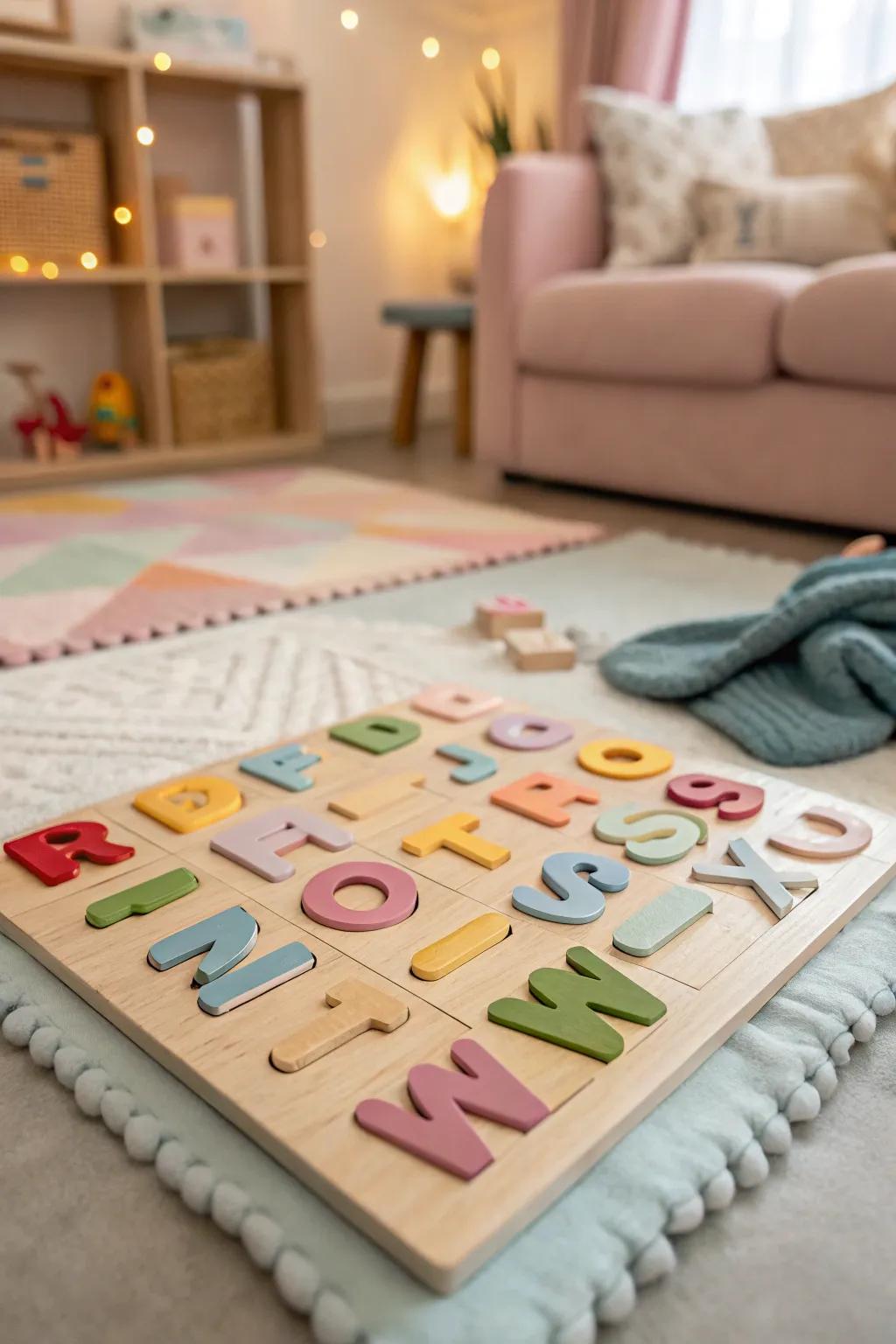 A vibrant name puzzle, a delightful and educational gift for a first birthday.