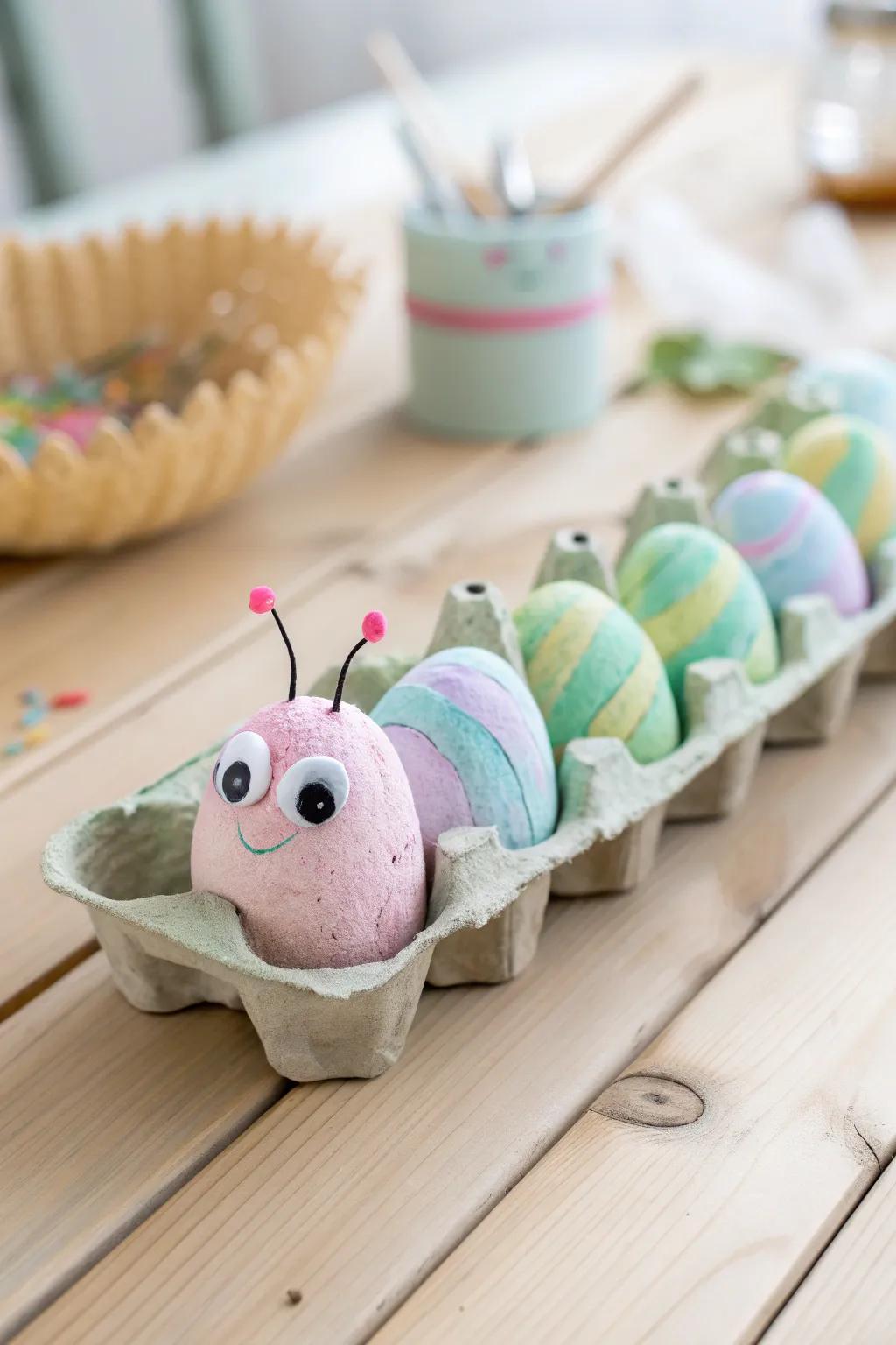 Delight in the charm of simplicity with this adorable egg carton caterpillar, a perfect blend of creativity and minimalism.