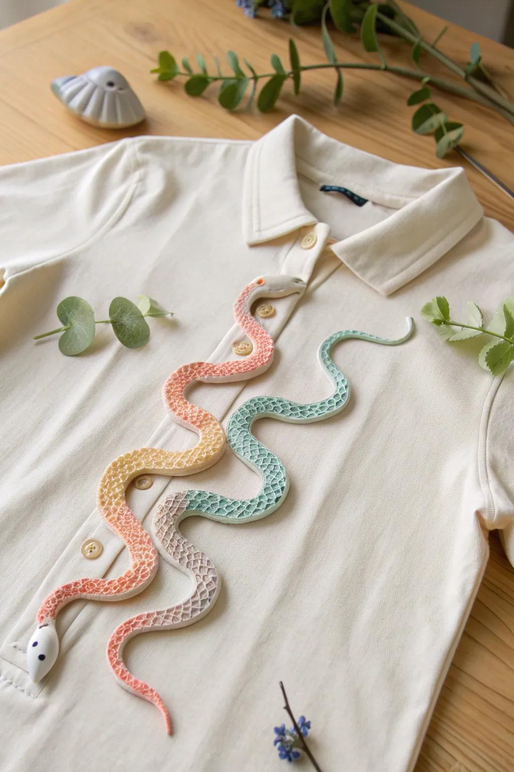 Embrace playful elegance with a touch of whimsy - snakes on a shirt for a fun and stylish school day!