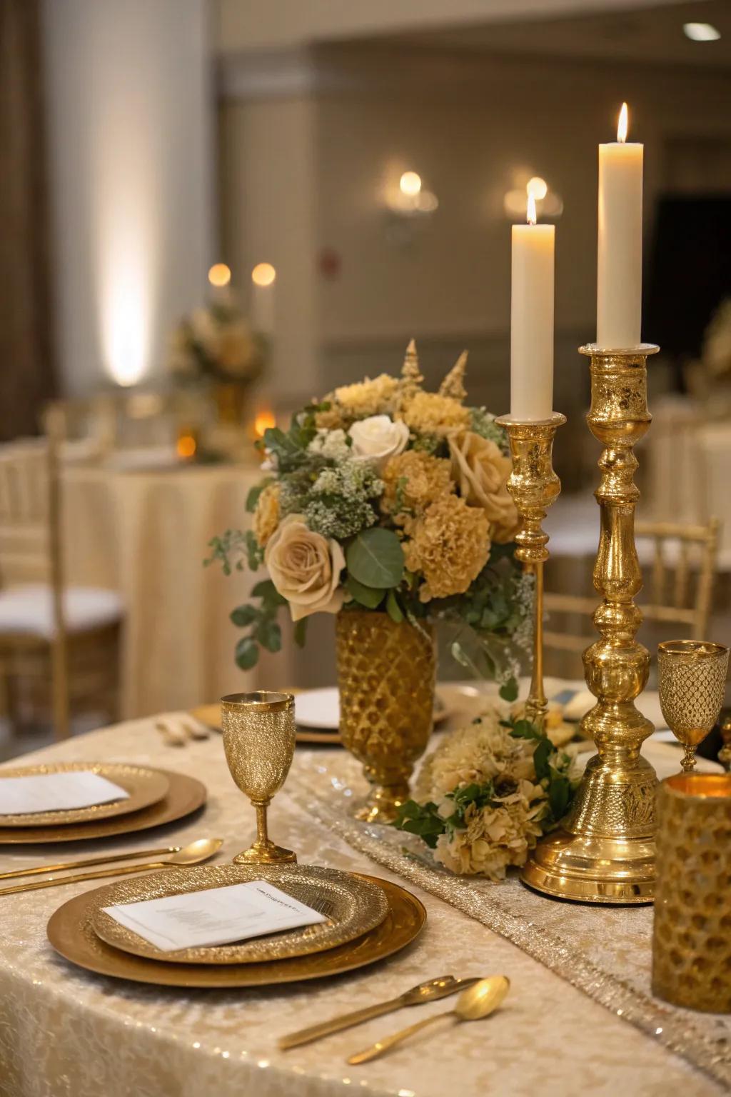 Golden accents bring a touch of luxury to any 50th birthday.