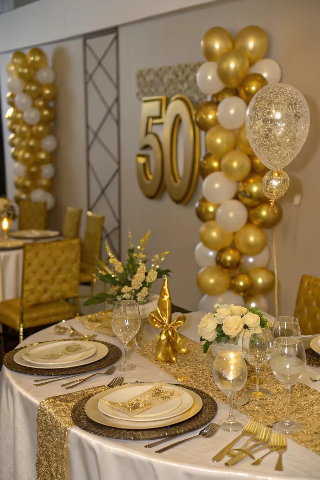 Golden glamour theme brings elegance to the 50th celebration.