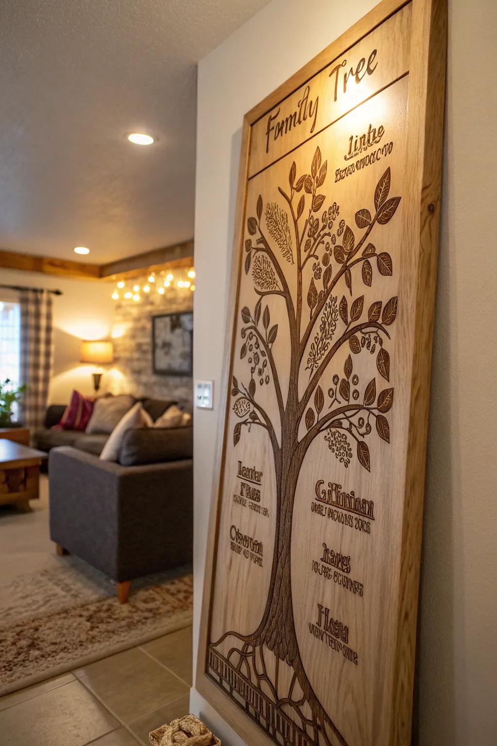 A personalized family tree art piece adds sentimental value to any home.