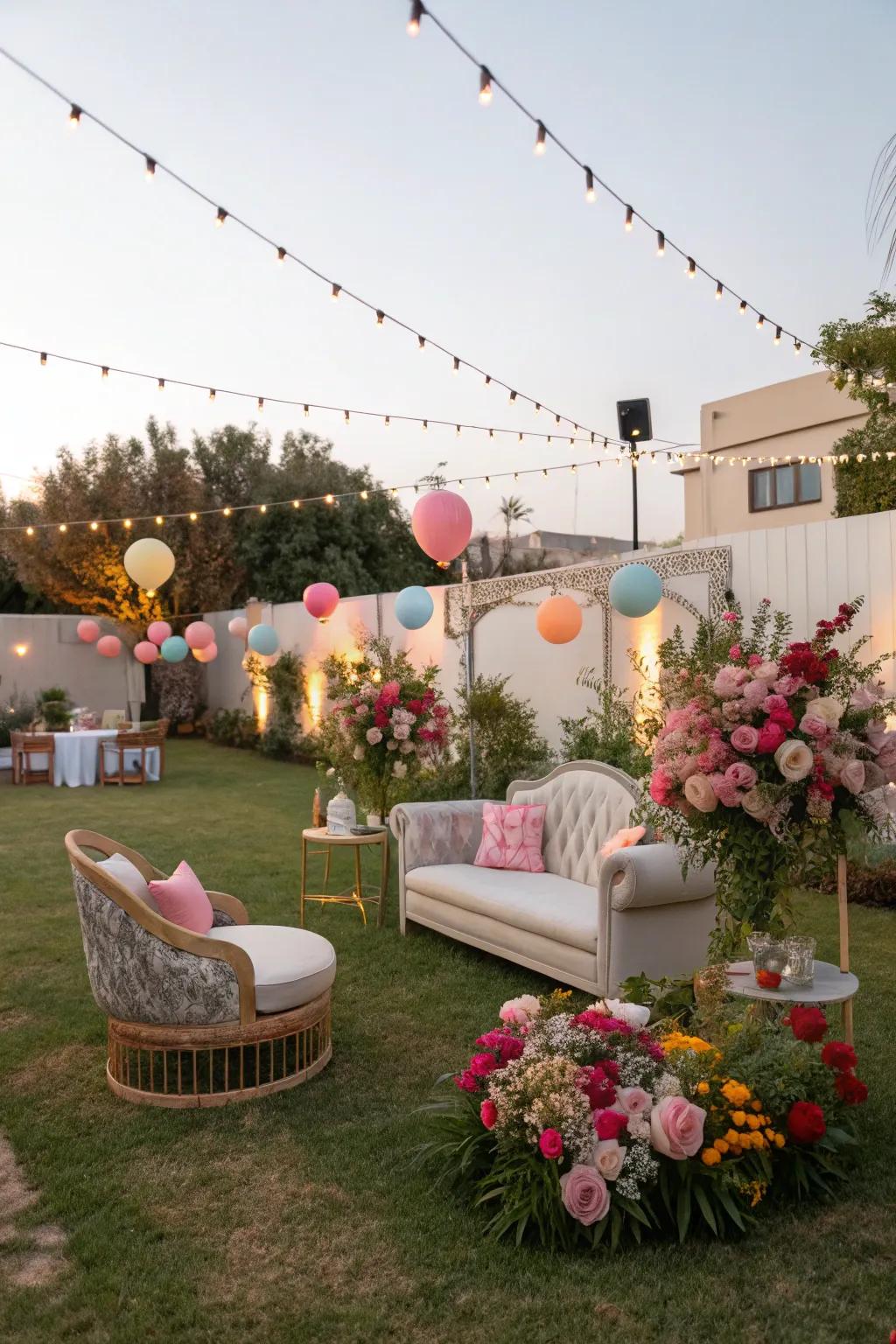 A tranquil garden setting perfect for an intimate 65th birthday celebration.