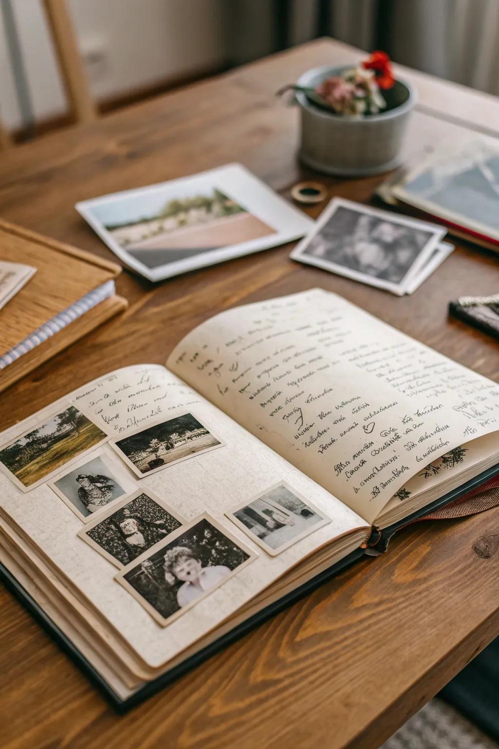 A personal memory book filled with cherished photographs and stories.