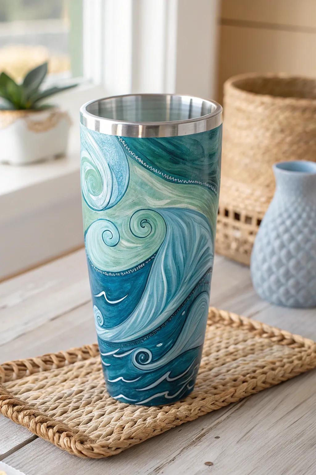 Dive into tranquility with this ocean-inspired acrylic tumbler – a perfect blend of minimalist elegance and Boho charm.