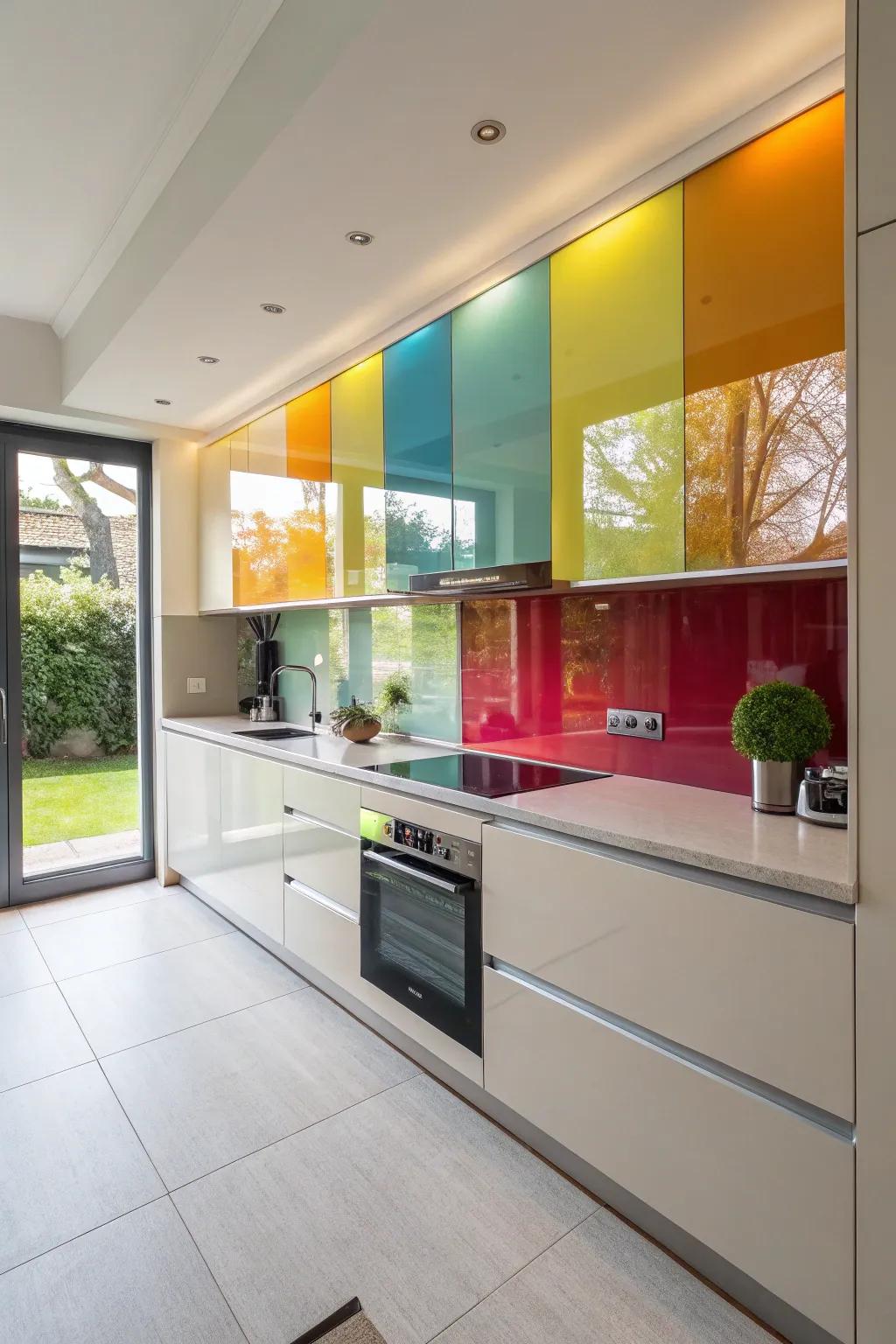 Acrylic backsplash adds a modern touch to any kitchen.