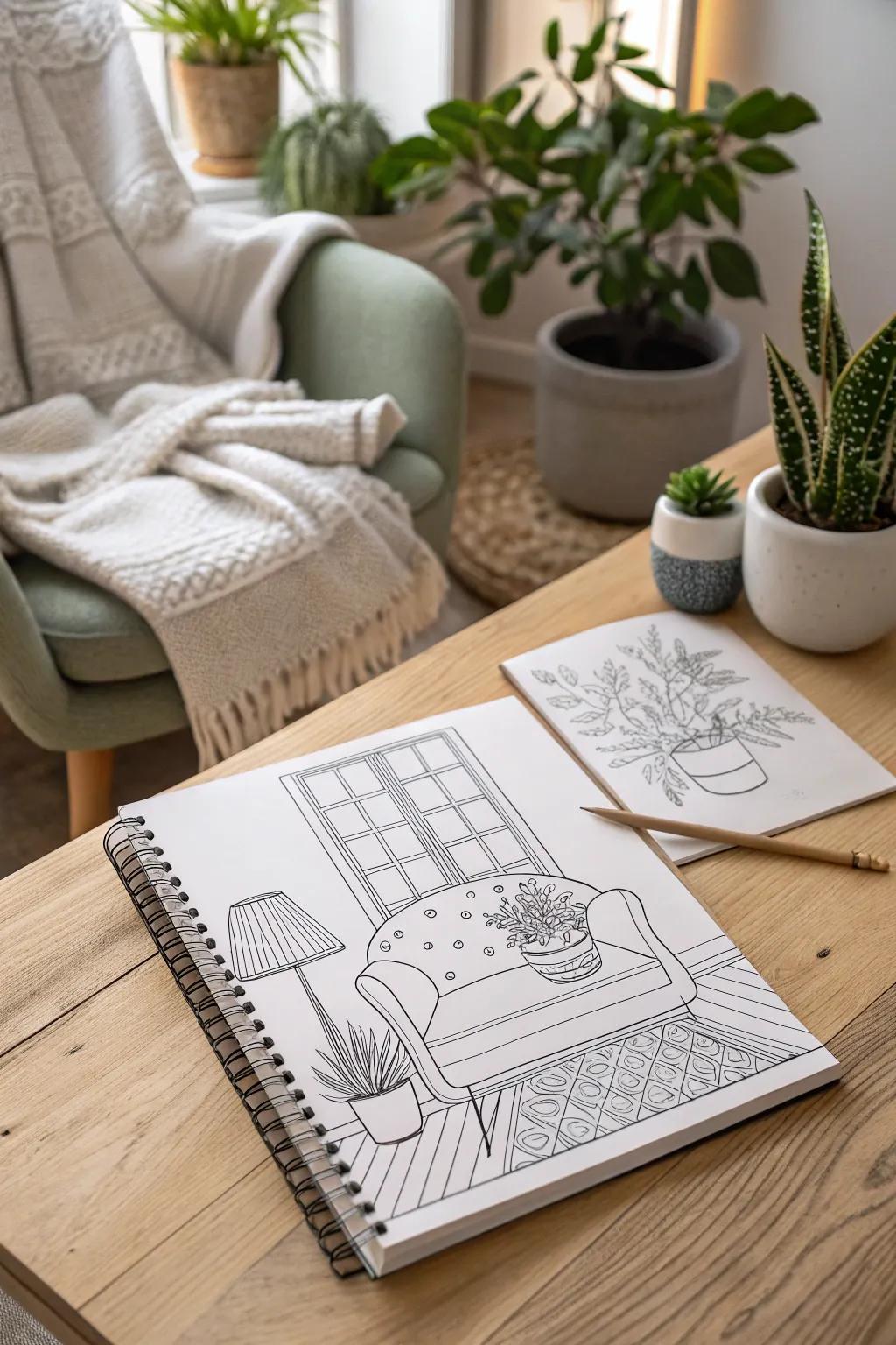 Find serenity in simplicity with these cozy interior coloring pages, perfect for a peaceful evening escape.