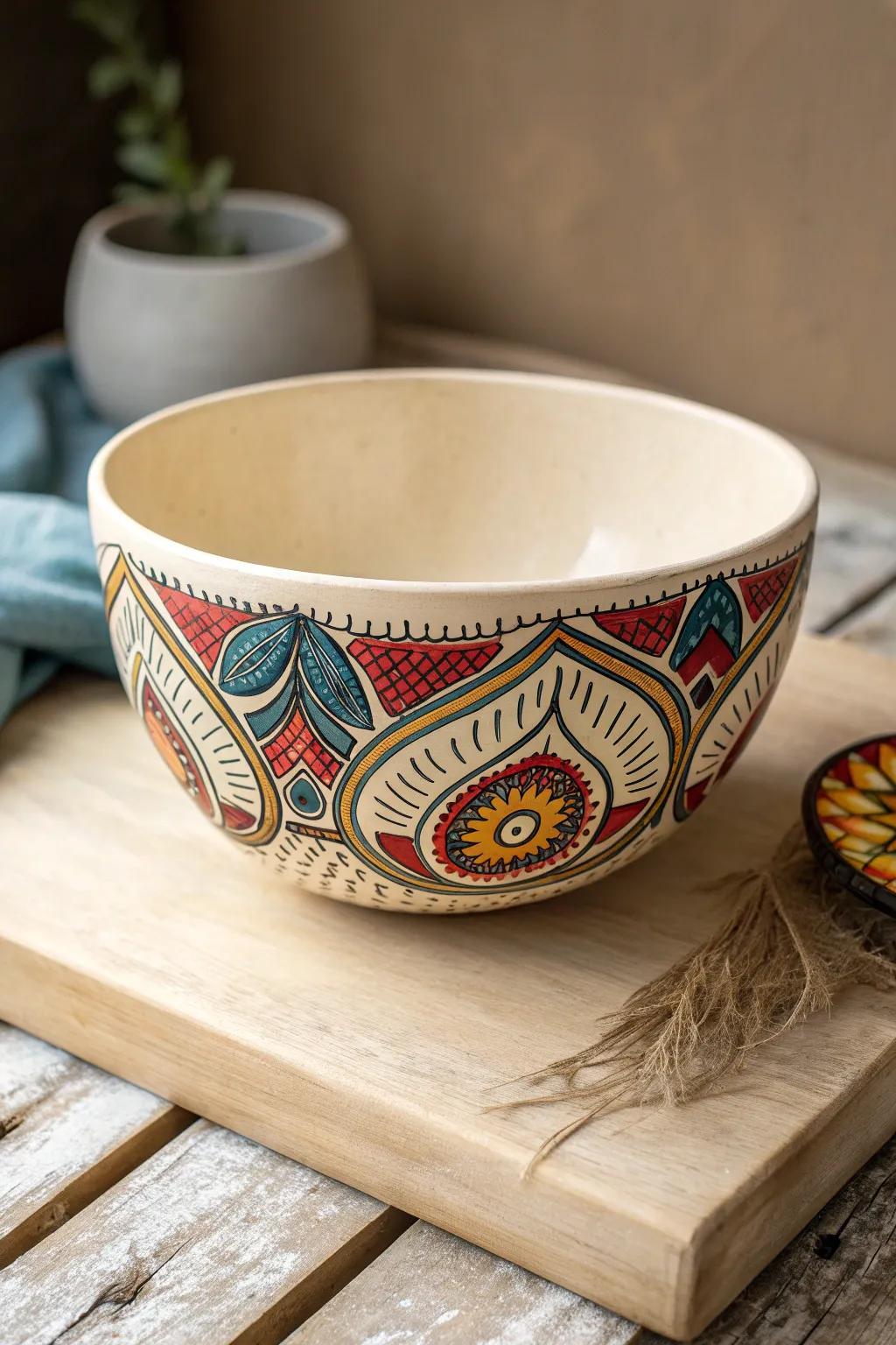 Elevate your space with the vibrant artistry of hand-painted calabash bowls, where minimalism meets bohemian charm.