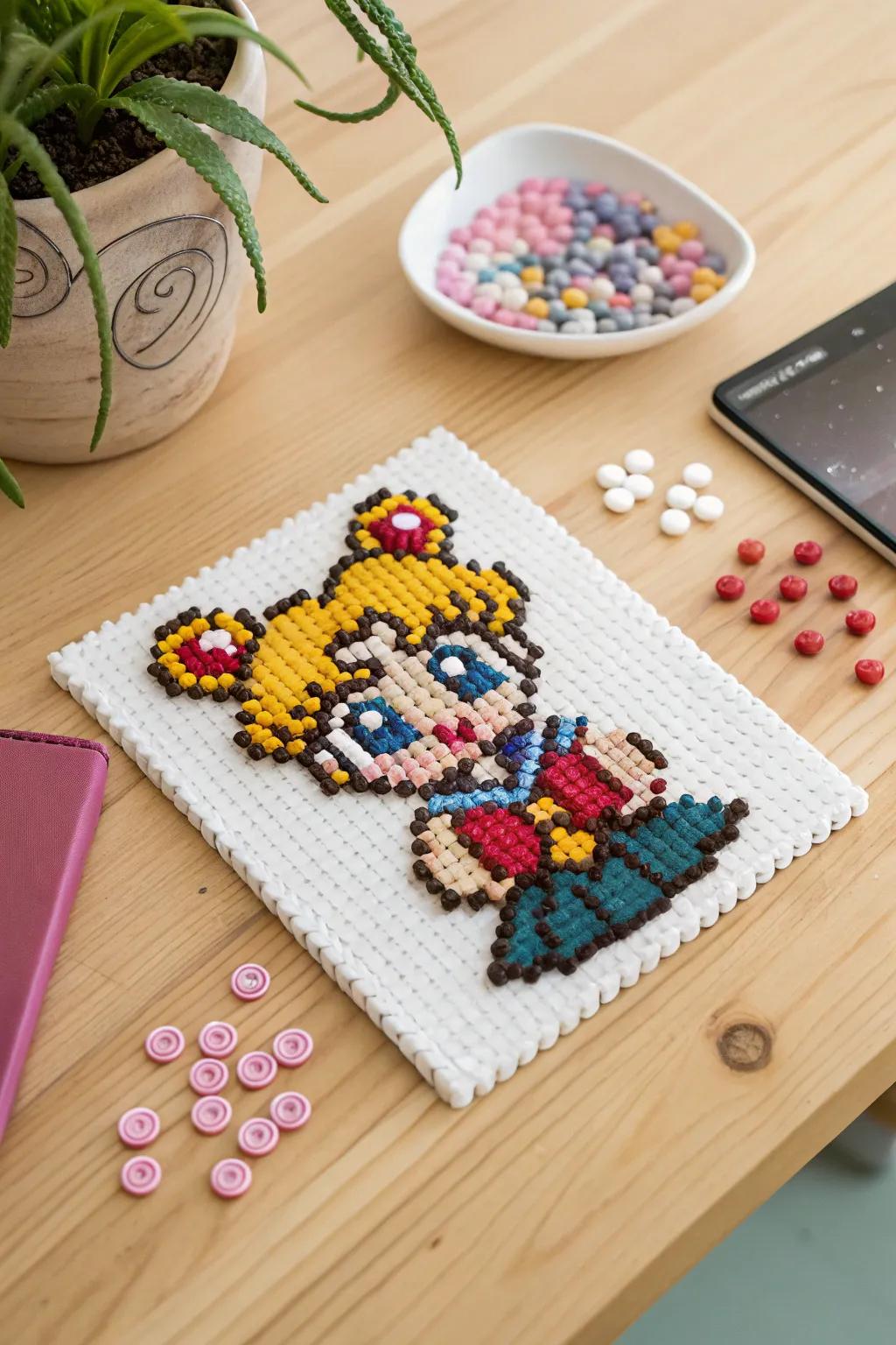 Crafting smiles, one bead at a time: Adorable Chibi Anime in Perler Perfection.
