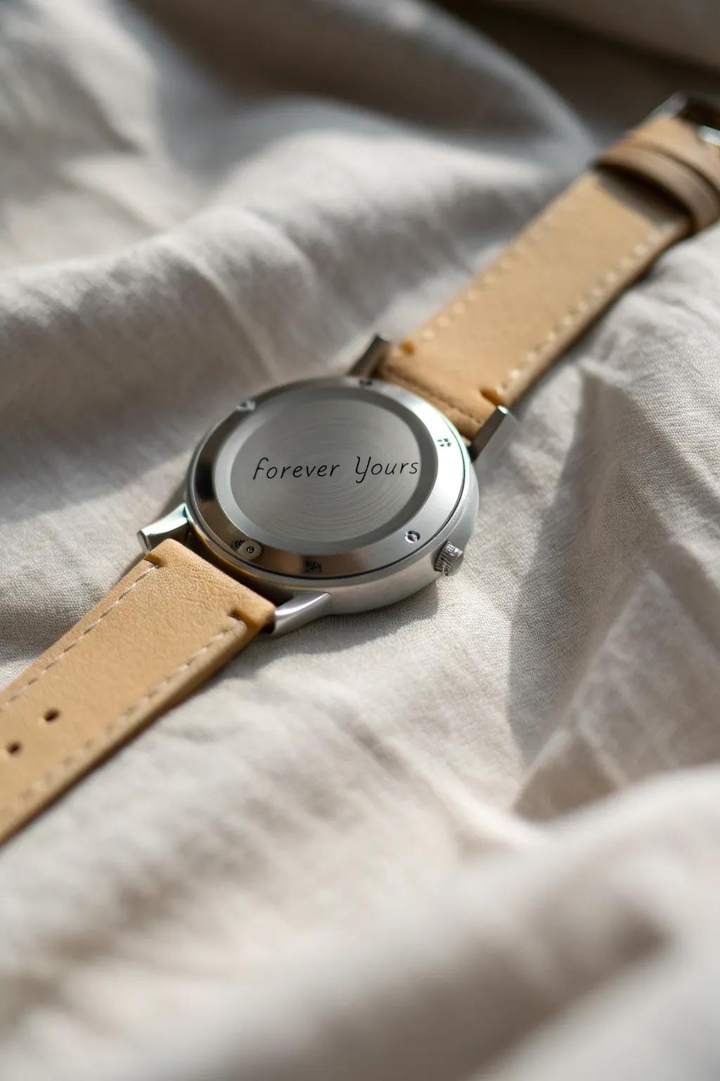 Timeless elegance: an engraved watch that whispers 'Forever Yours'.