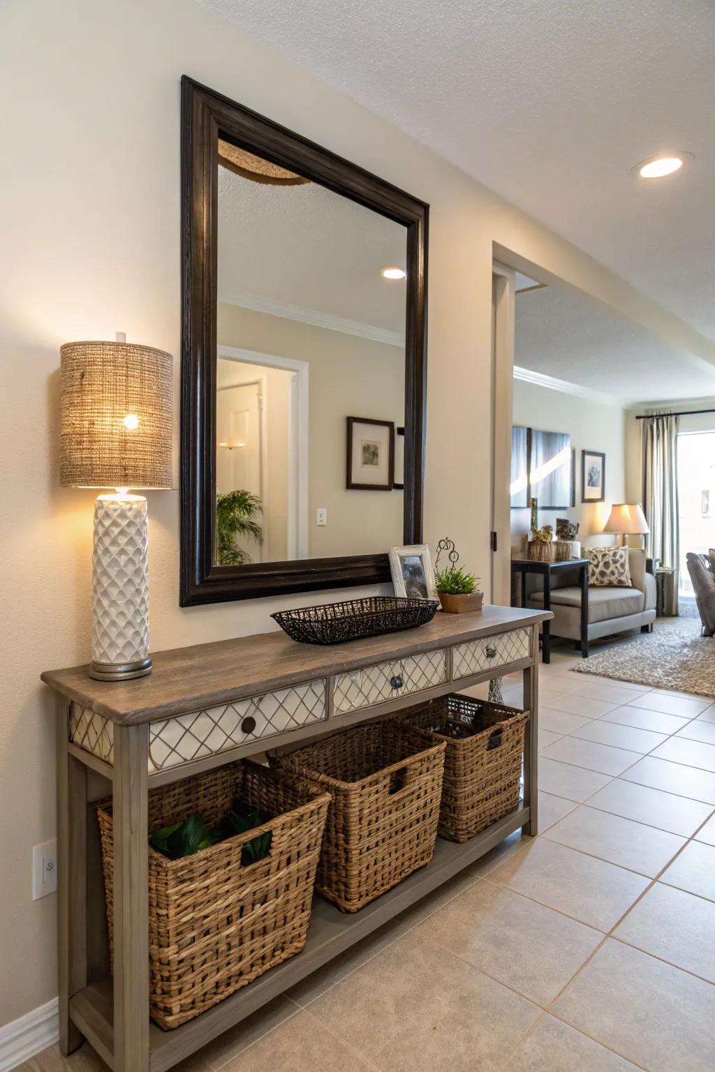 A narrow console table adds style and function to your entryway.