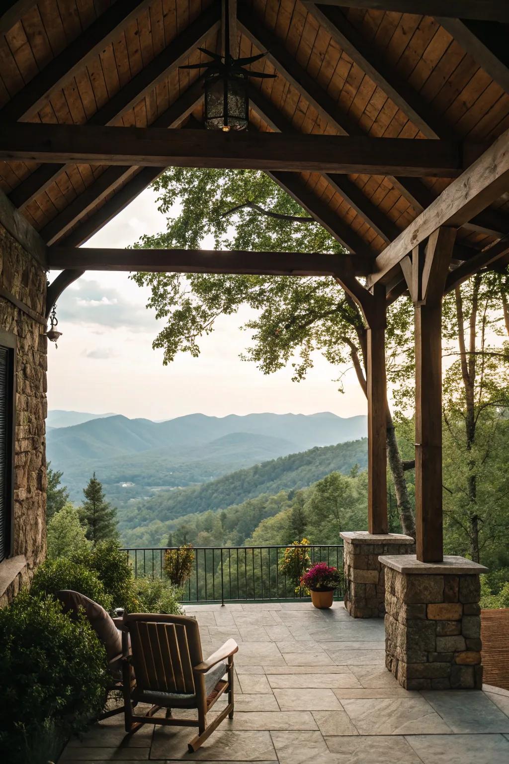 Rustic charm with timber beams and a natural setting.