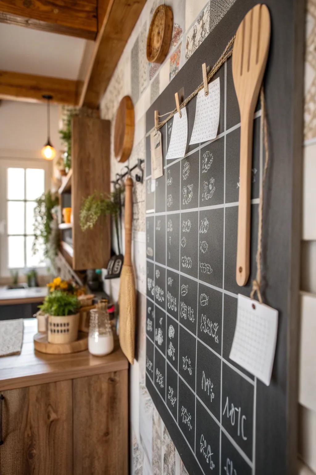 A chalkboard calendar brings charm and functionality to your kitchen.