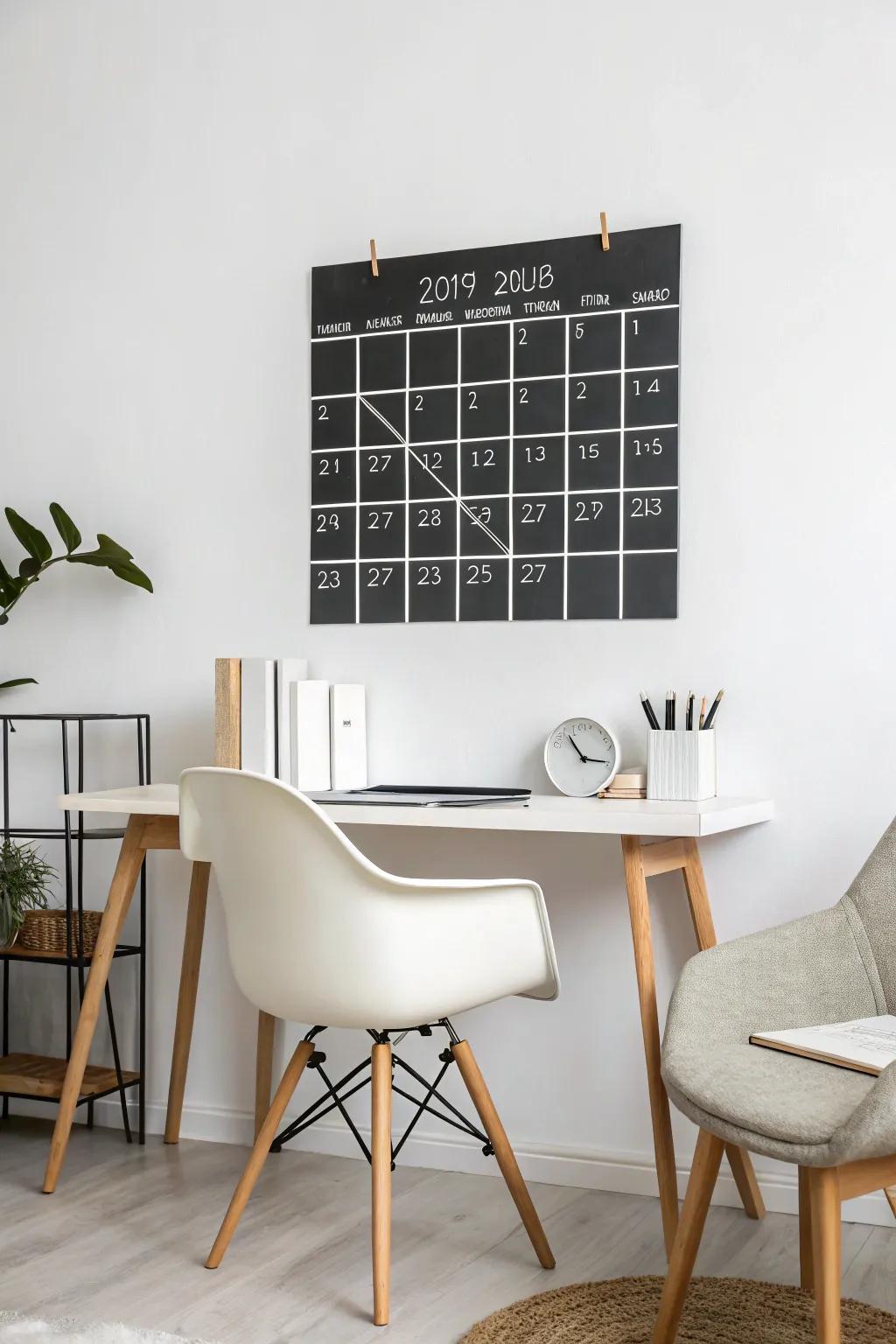 A minimalist chalkboard calendar that perfectly complements a modern home.