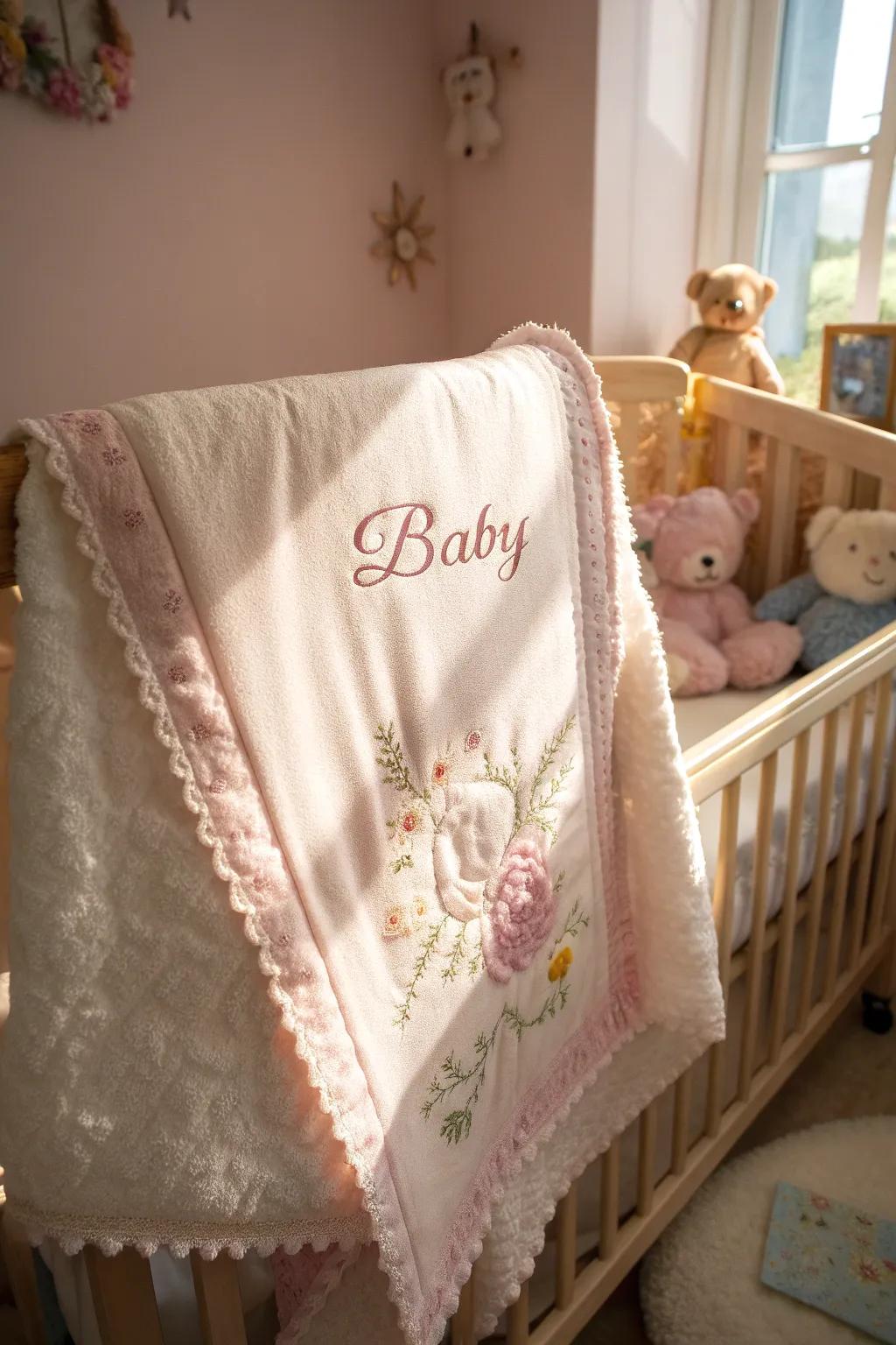 A personalized baby blanket makes for a meaningful and cherished gift.