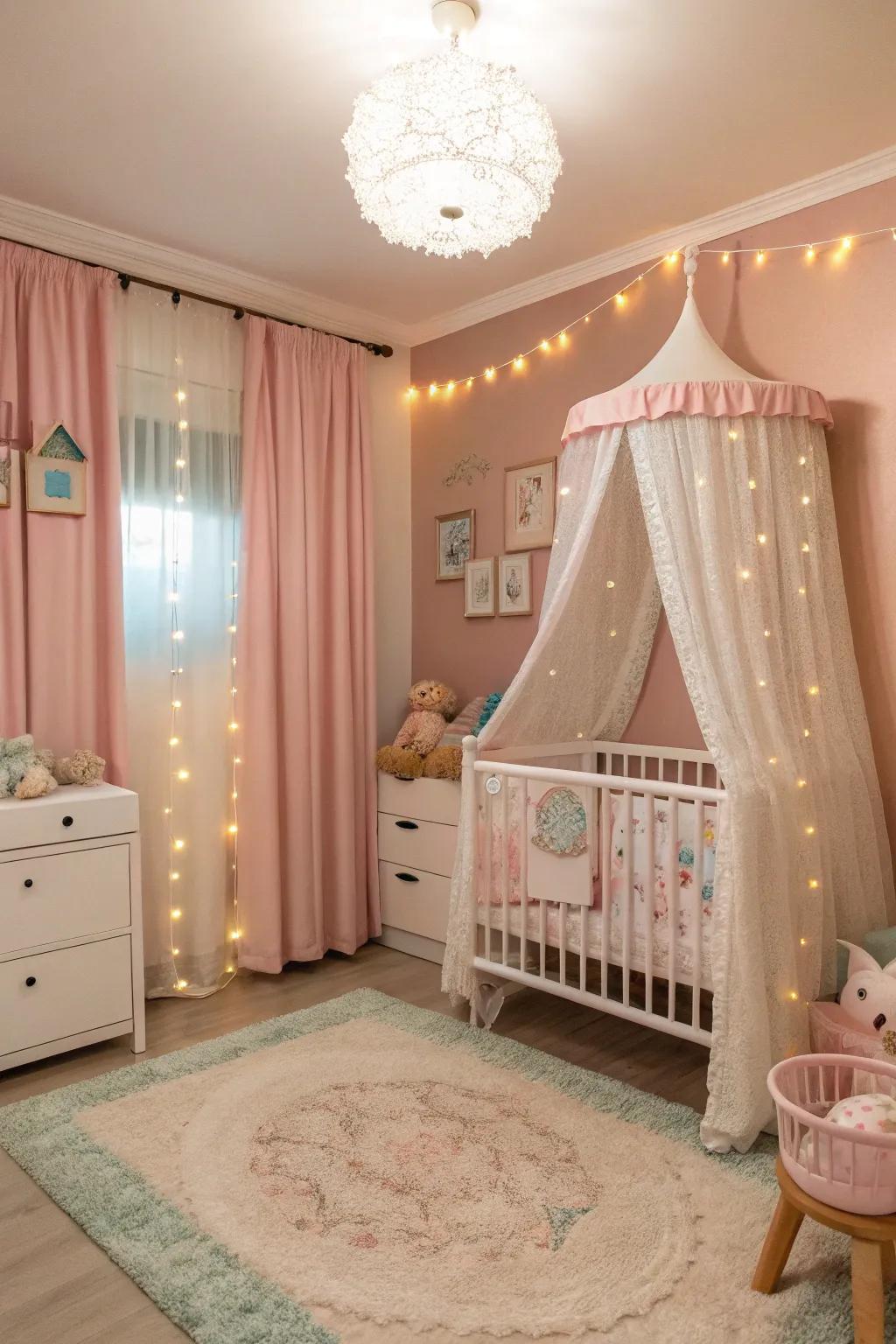 Soft pastels create a gentle and inviting nursery ambiance.