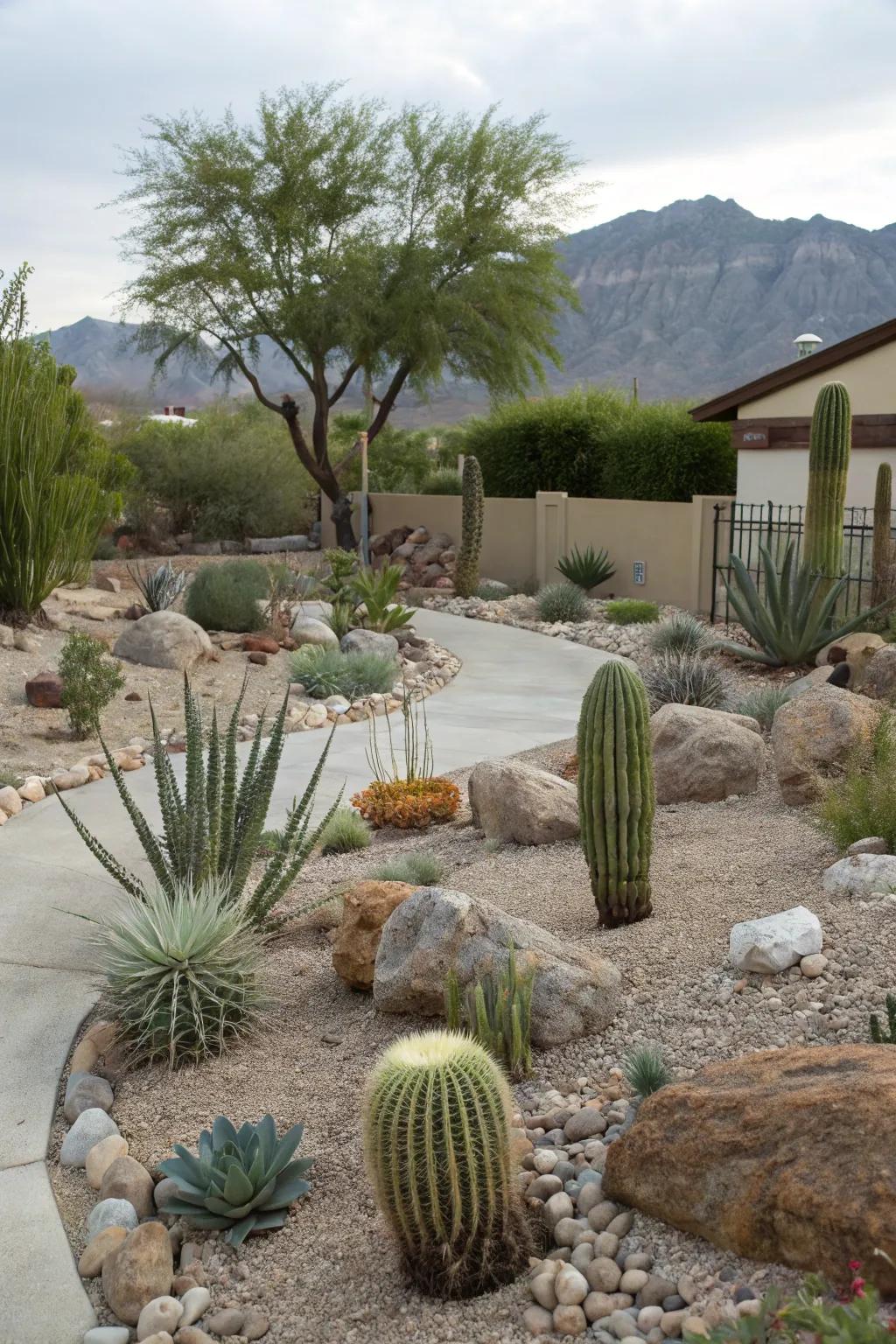 Native plants like cacti and agave are perfect for a desert-themed backyard.