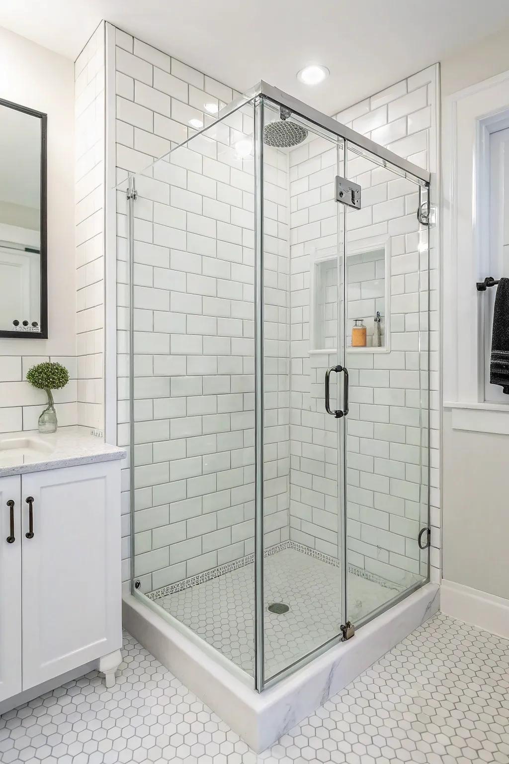 Classic and clean, an all-white shower offers timeless appeal.