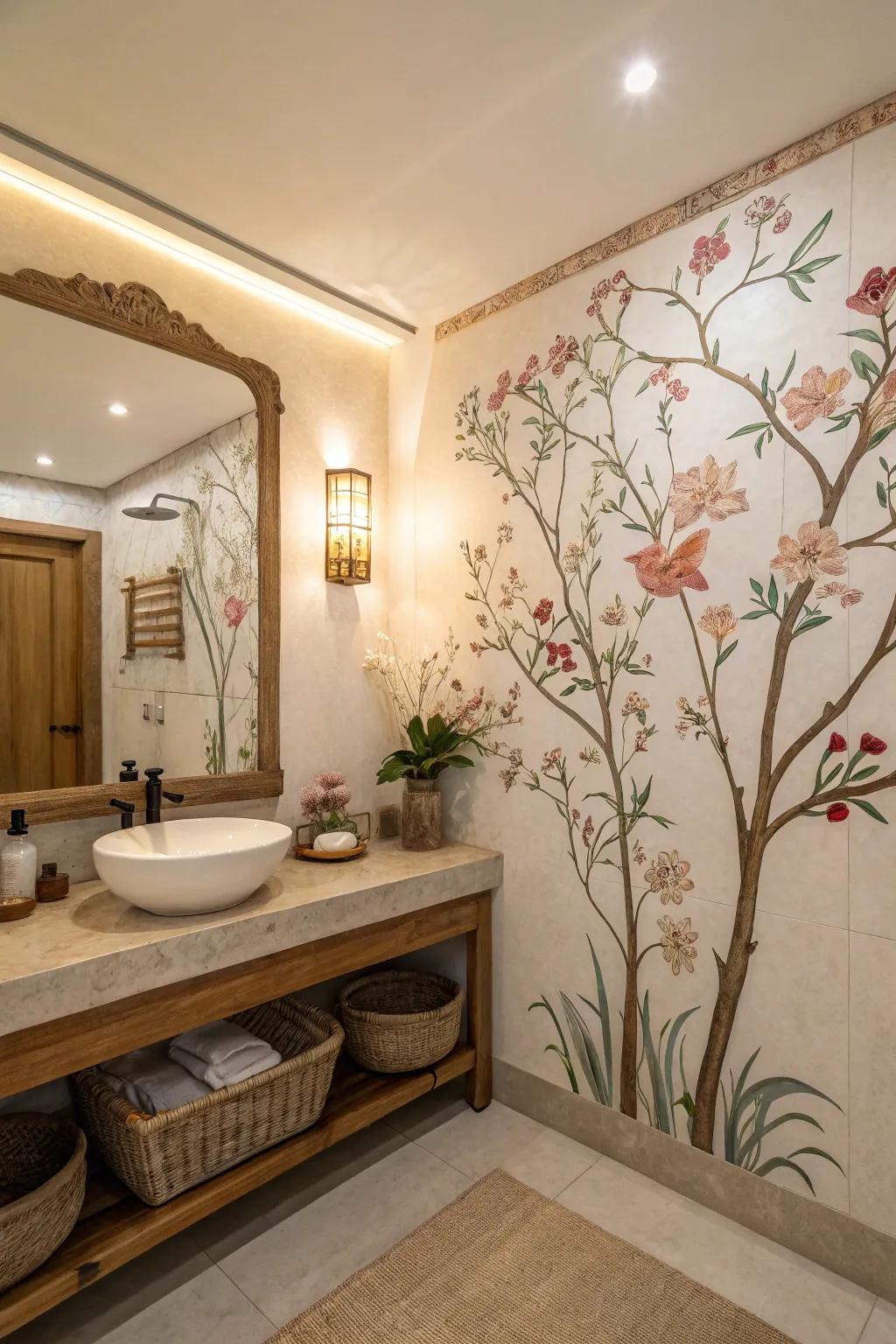 Floral wall decals can add a touch of nature to your bathroom.