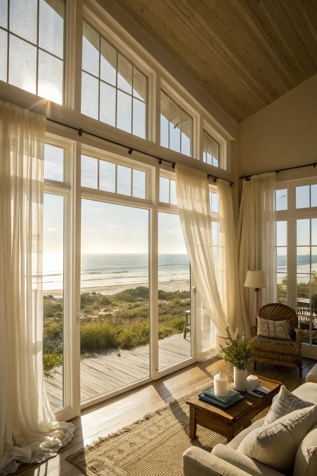 A beach house living room that beautifully embraces natural light.