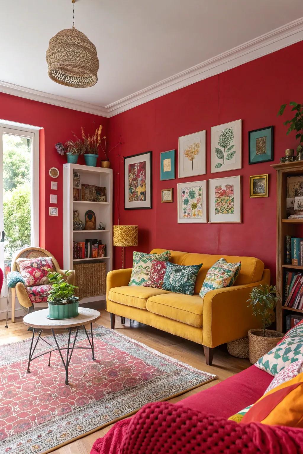 A living room that showcases the power of bold color choices.