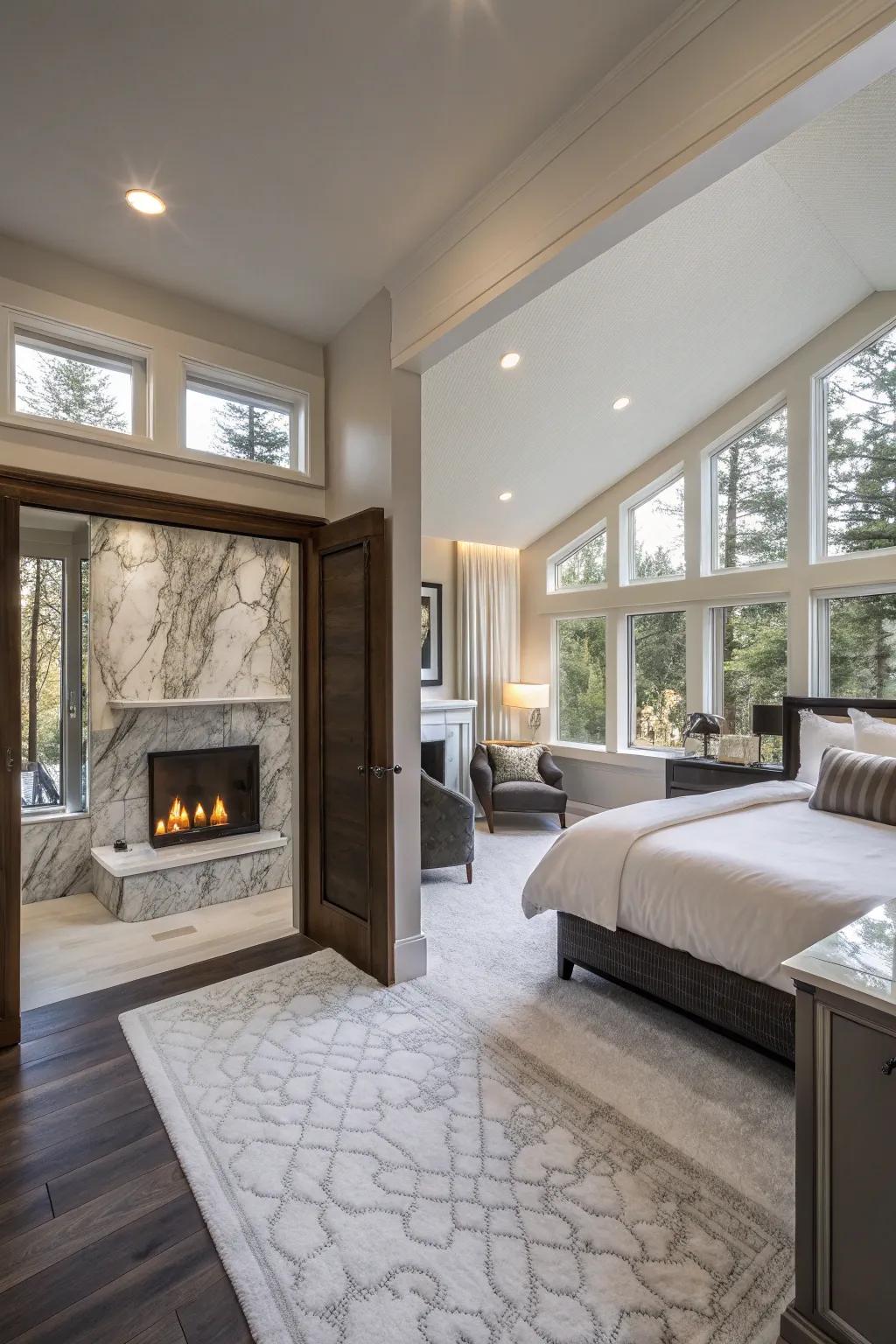 Double the warmth with a double-sided fireplace.