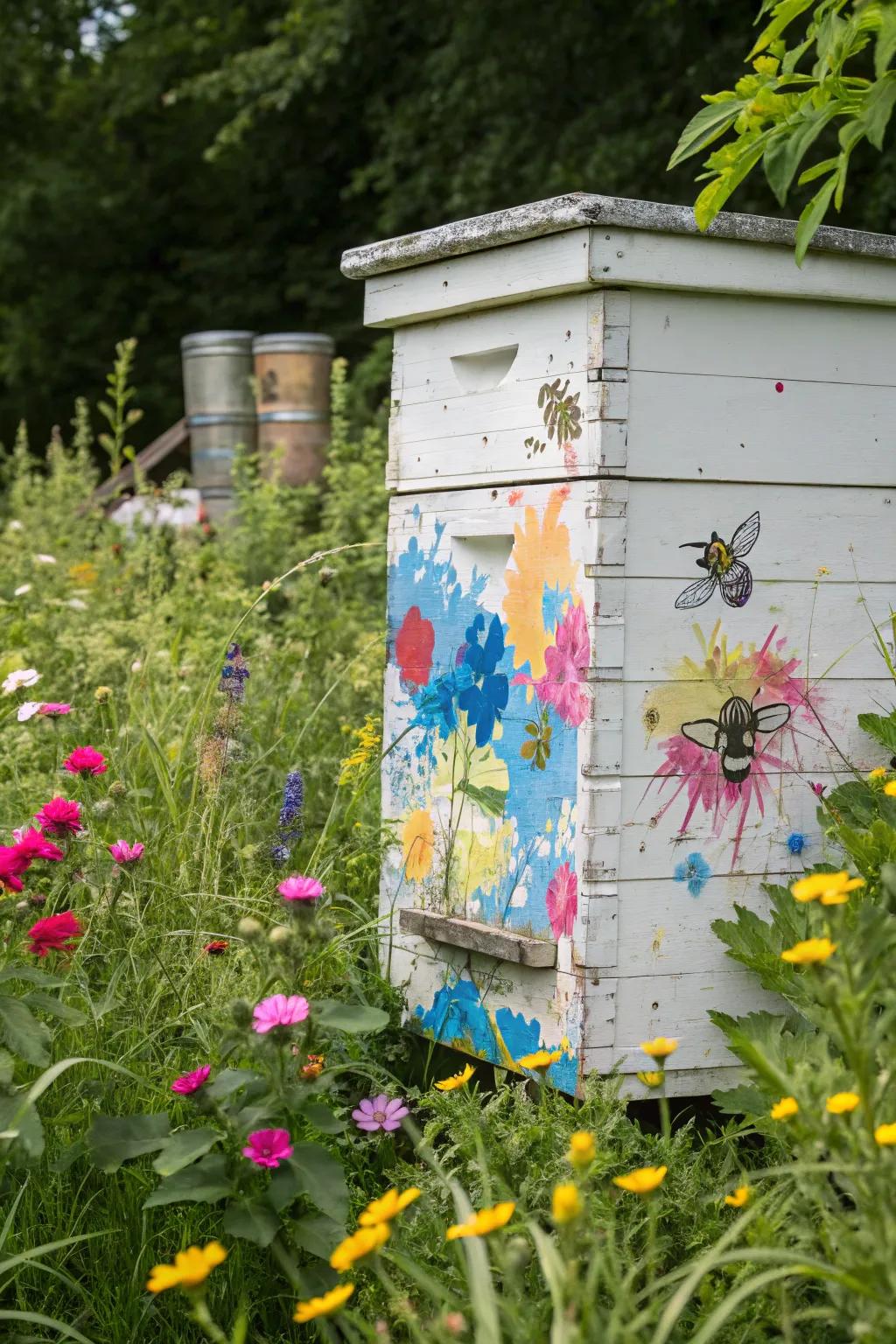 An abstract painted bee hive with vibrant colors flowing together.