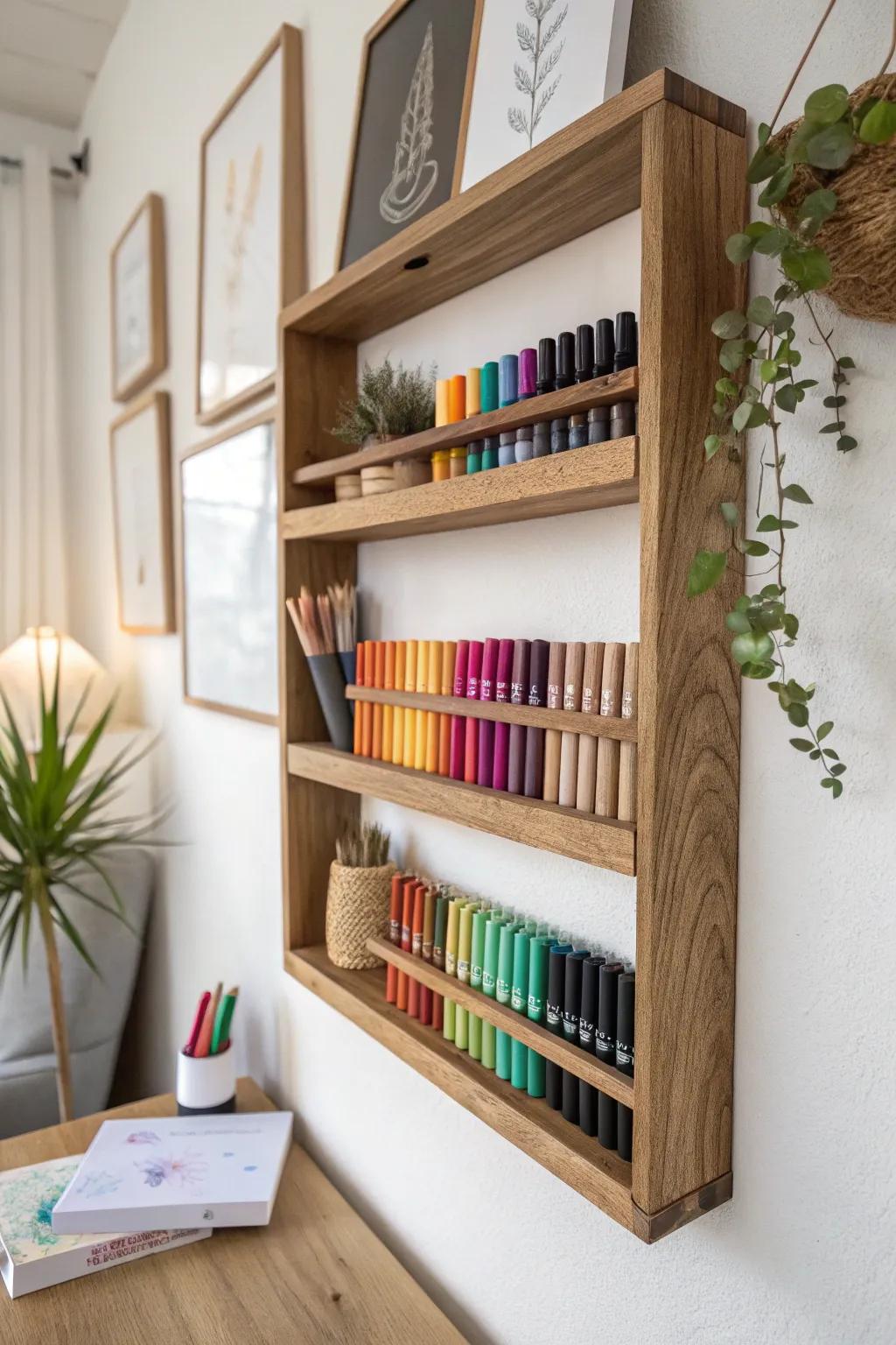 Transform your workspace with a touch of Scandinavian elegance and Boho charm: Organize your markers into a color-coded masterpiece.