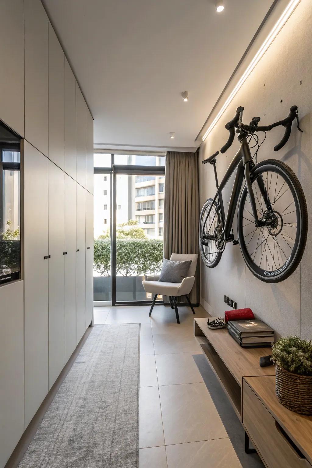 A vertical bike stand keeps your bike upright and your floor space open.