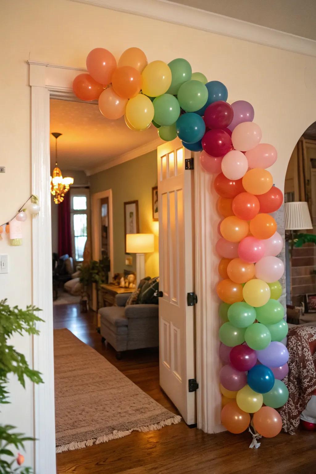 An elegant balloon garland adding a touch of whimsy to a festive birthday setting.