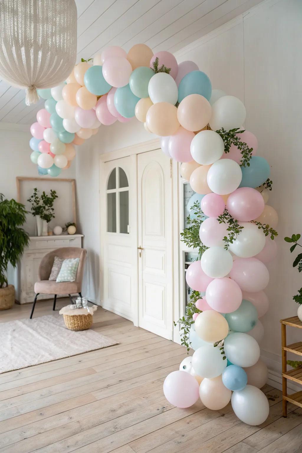 Welcome your guests with a touch of pastel magic - a colorful balloon arch that blends elegance with festivity!