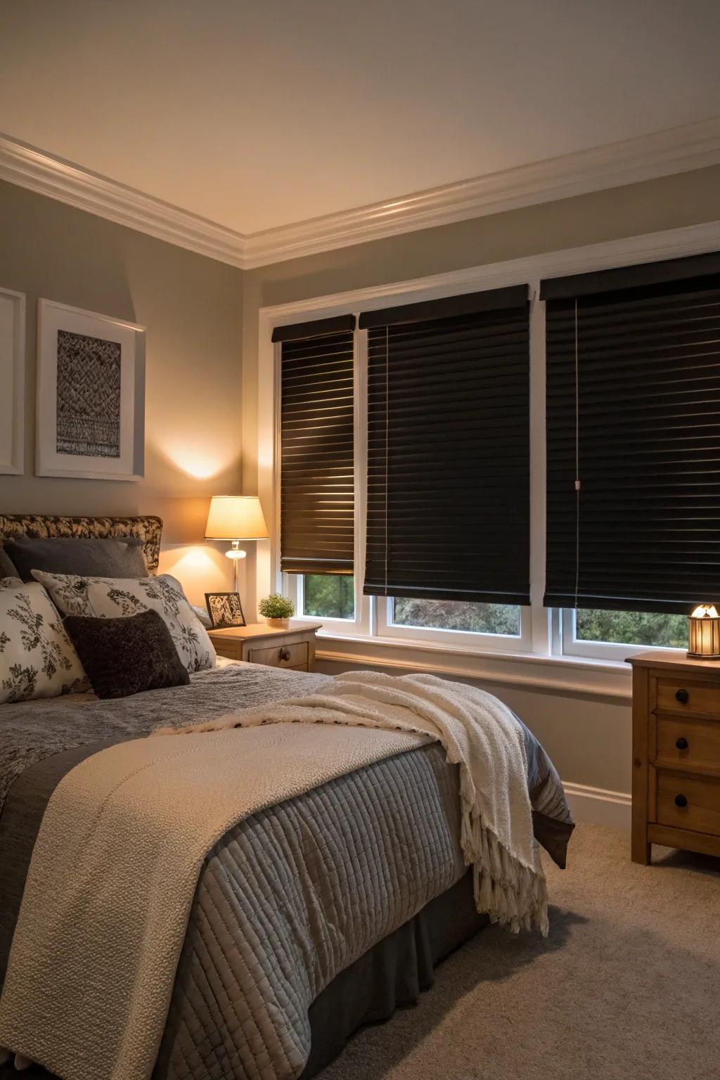 Enjoy undisturbed sleep with blackout blinds.