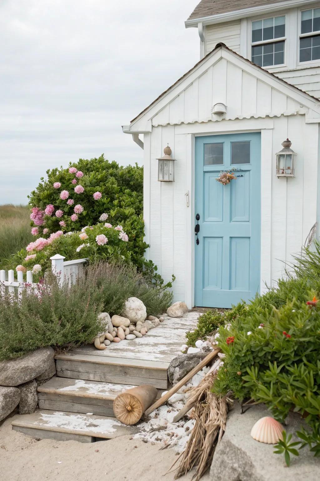 A serene powder blue door brings a coastal feel to any home.