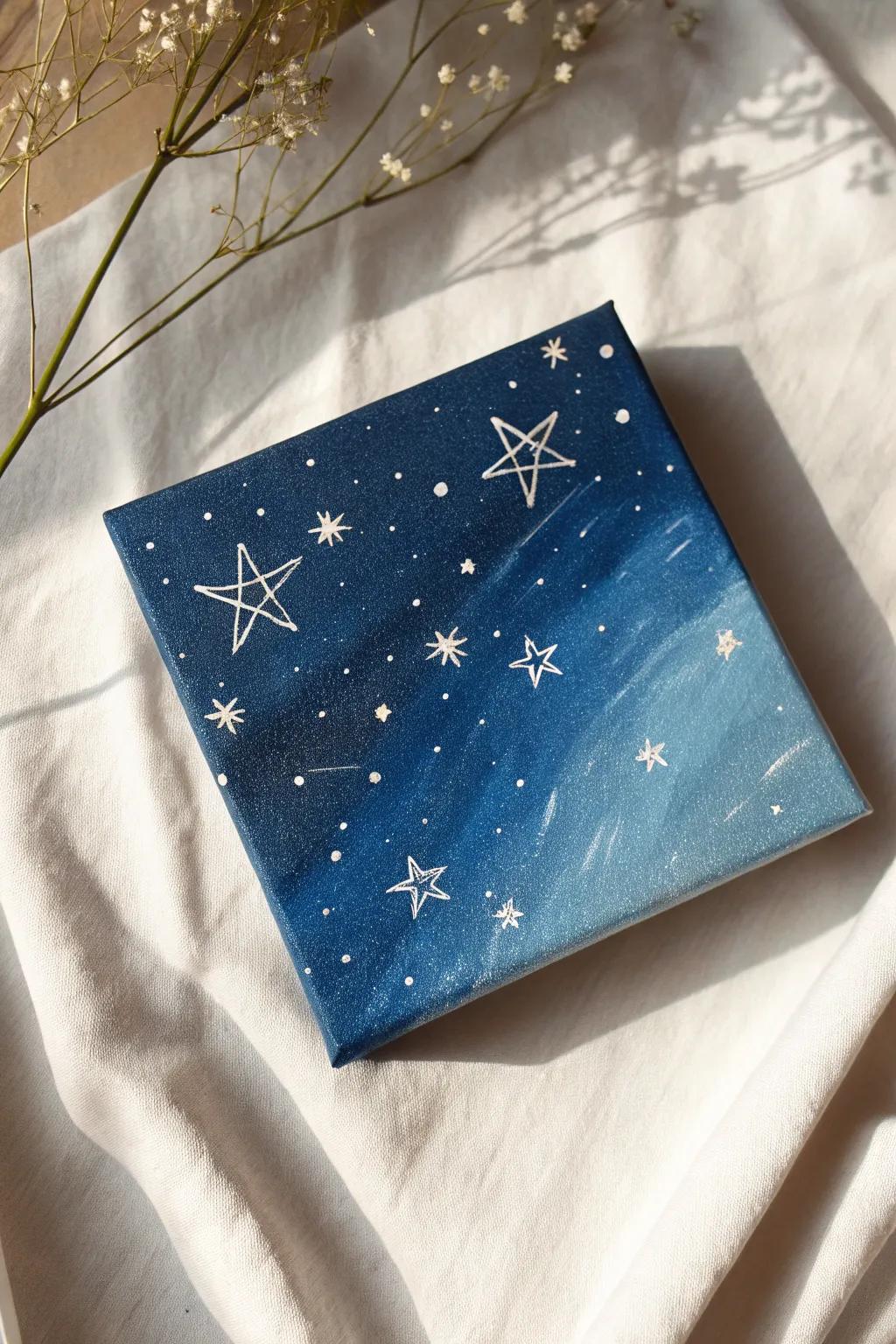 Capture the universe's elegance with a minimalist starry night painting.