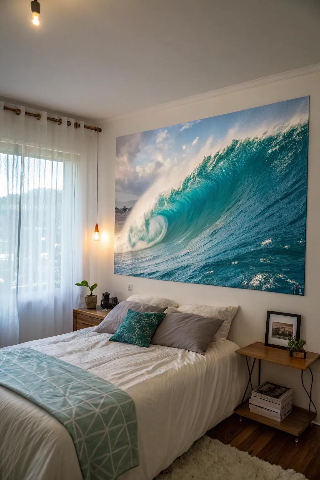 Embrace ocean vibes with a blue wave poster.