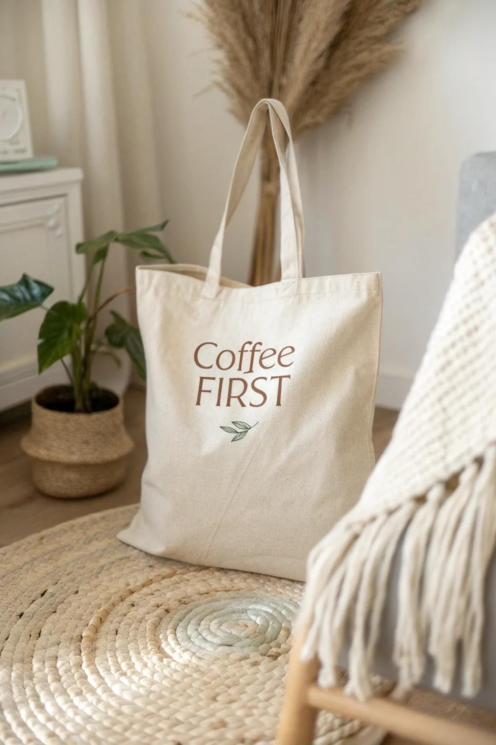 Let your tote do the talking with a cheeky phrase that adds a touch of personality to your minimalist style.