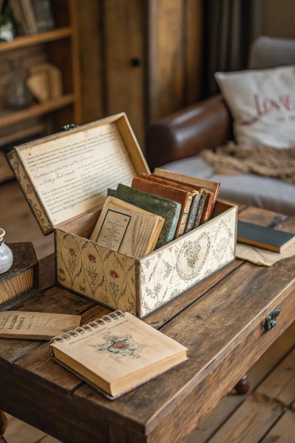 A vintage-inspired book box captures nostalgia and charm.