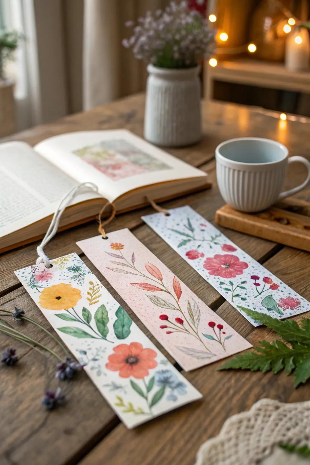 Beautiful watercolor floral doodle bookmarks add a touch of elegance to your reading.