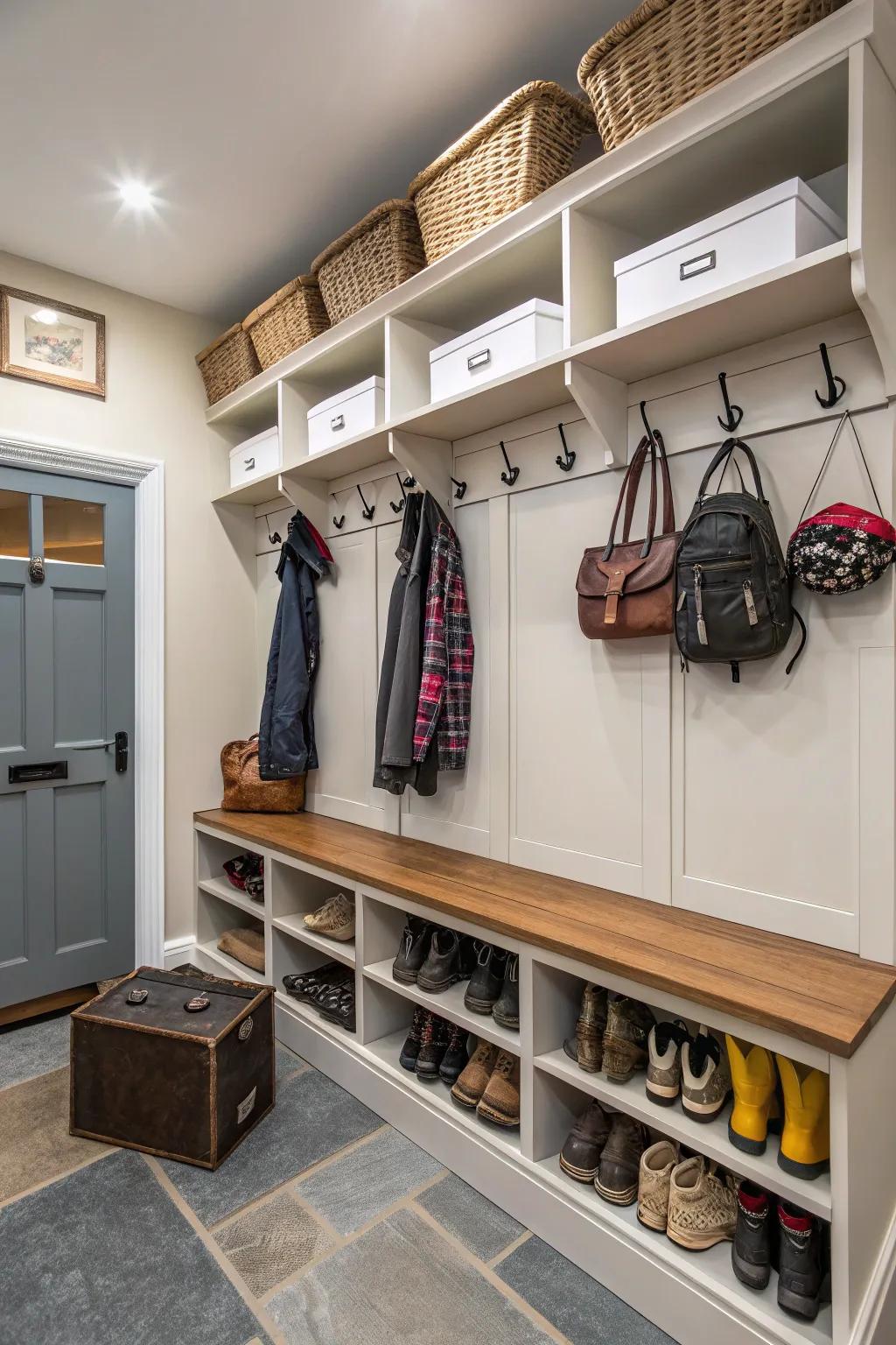 Custom storage solutions make boot rooms both practical and stylish.