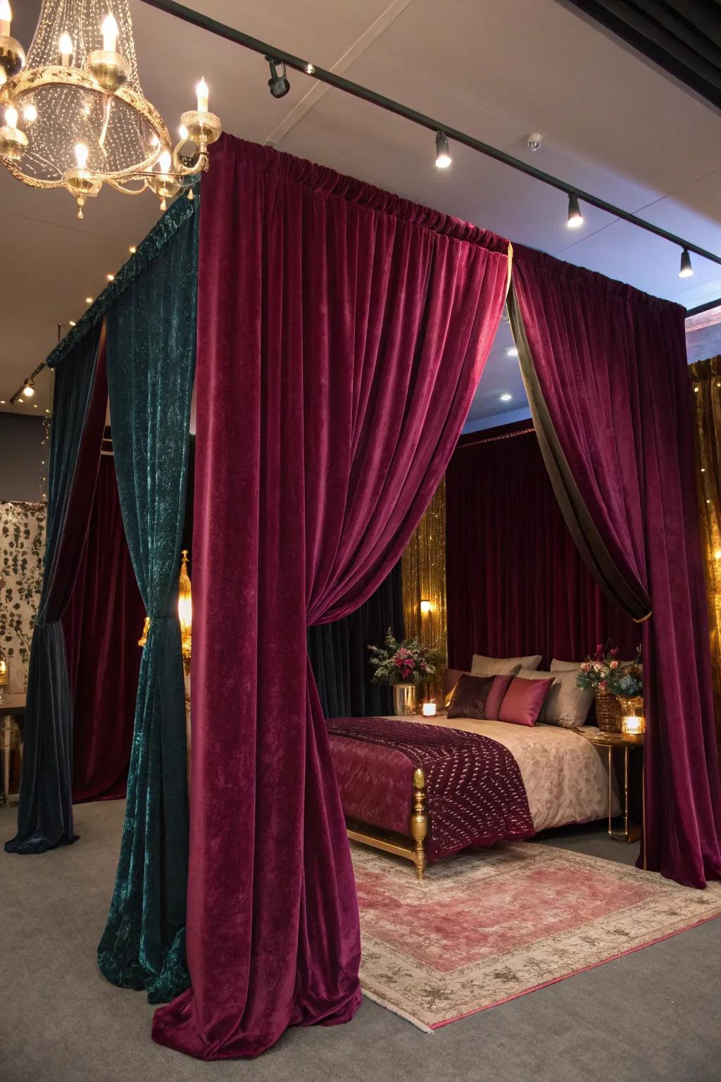 Velvet drapes add a touch of luxury and depth to your boudoir space.