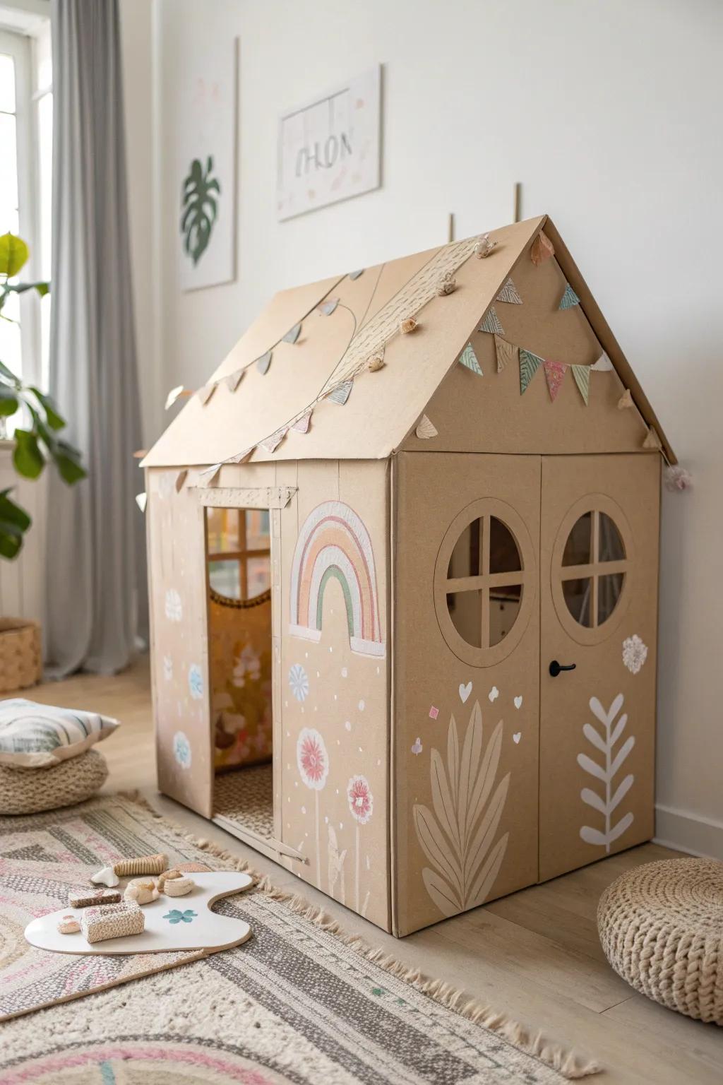 Transform a simple cardboard box into a whimsical playhouse – where imagination meets minimalist charm.