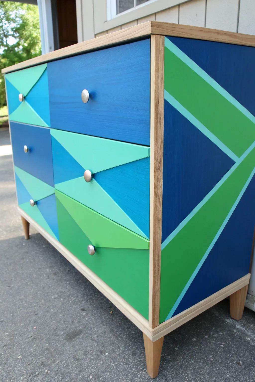 Transform an old find into a bold statement with this DIY color block dresser. Perfect for adding a splash of color to your boy's room!