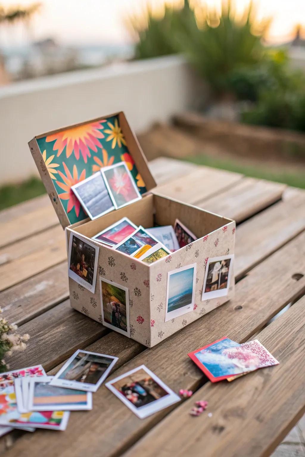 A photo collage explosion box capturing treasured memories.