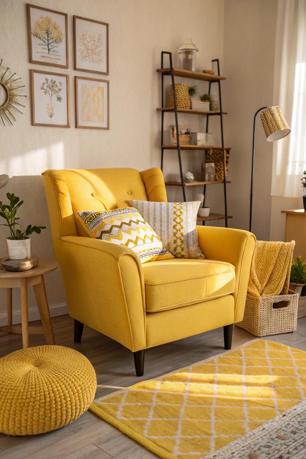 A yellow armchair brings a touch of sunshine into any room.