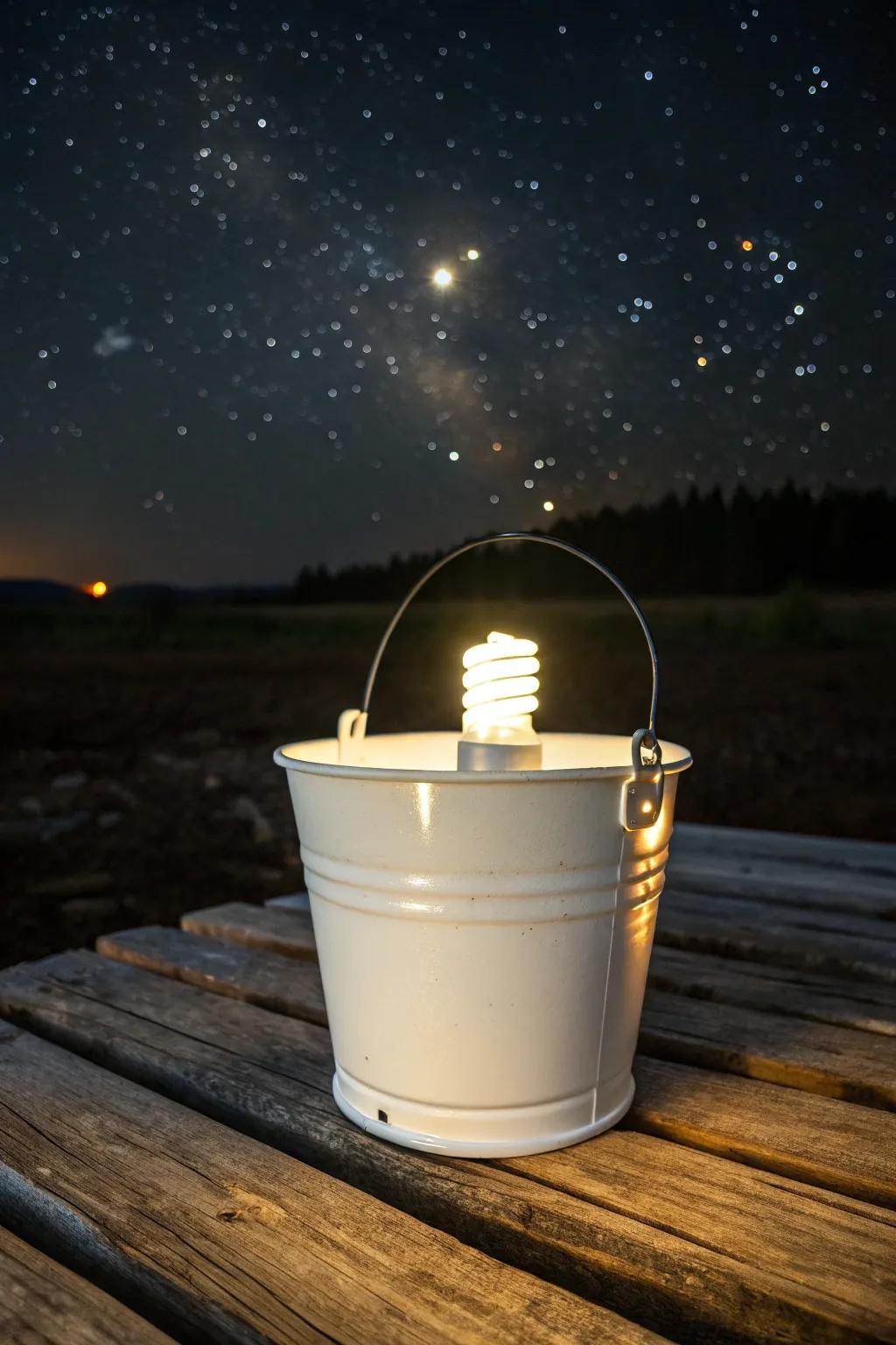 Illuminate your campsite with the timeless charm of a classic white bucket glow.