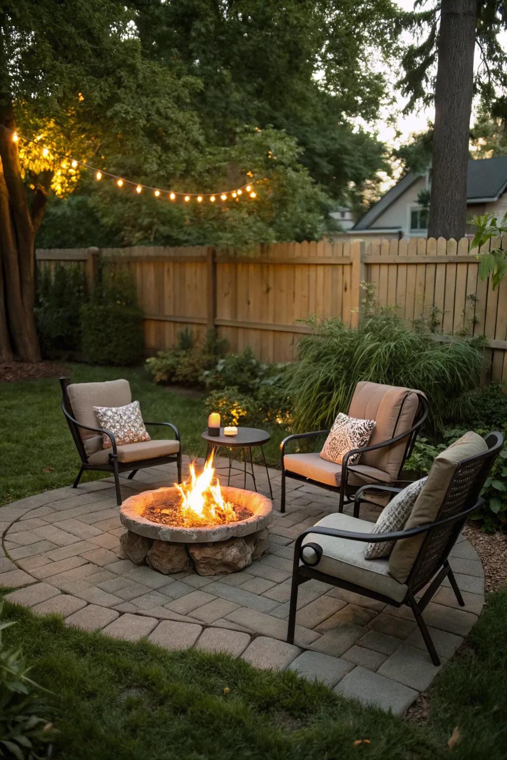 A simple fire pit area creates the perfect spot for cozy gatherings in your backyard.