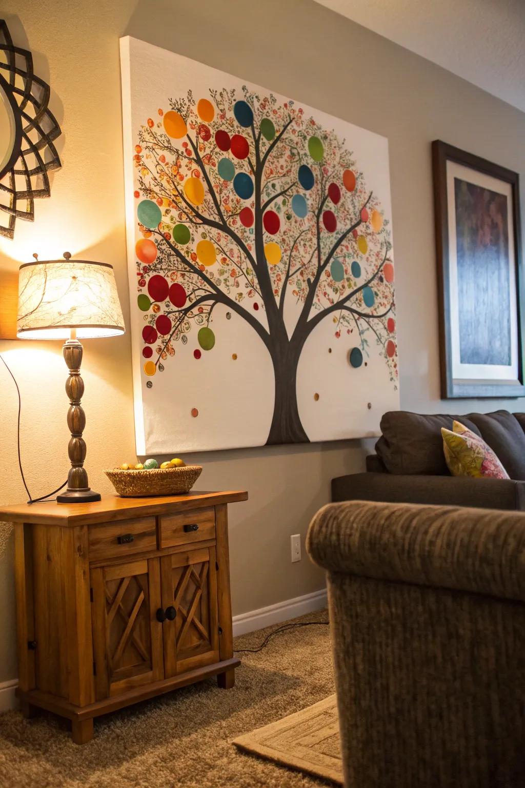 Transform your living space with a charming button tree canvas.