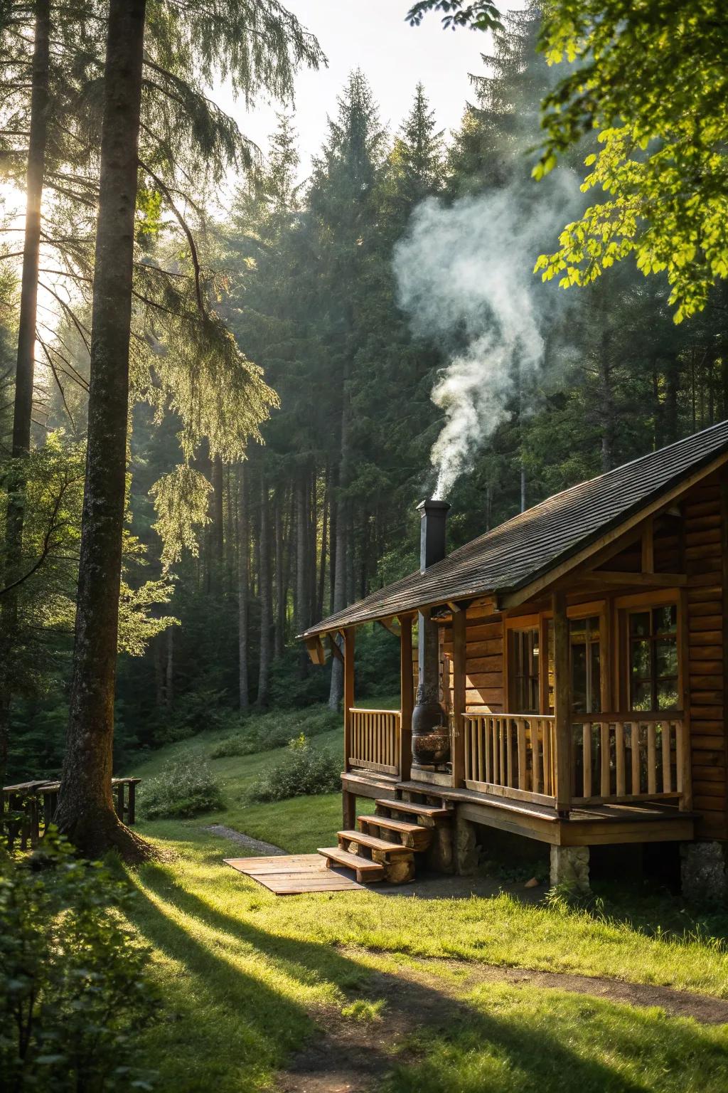 Natural wood finishes enhancing the cabin's rustic charm