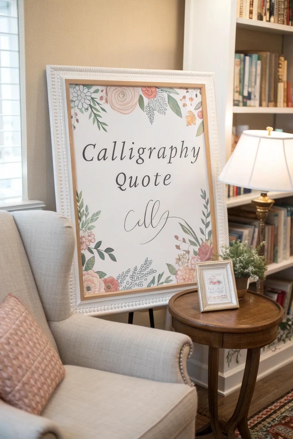 Floral patterns beautifully complement calligraphy quotes.