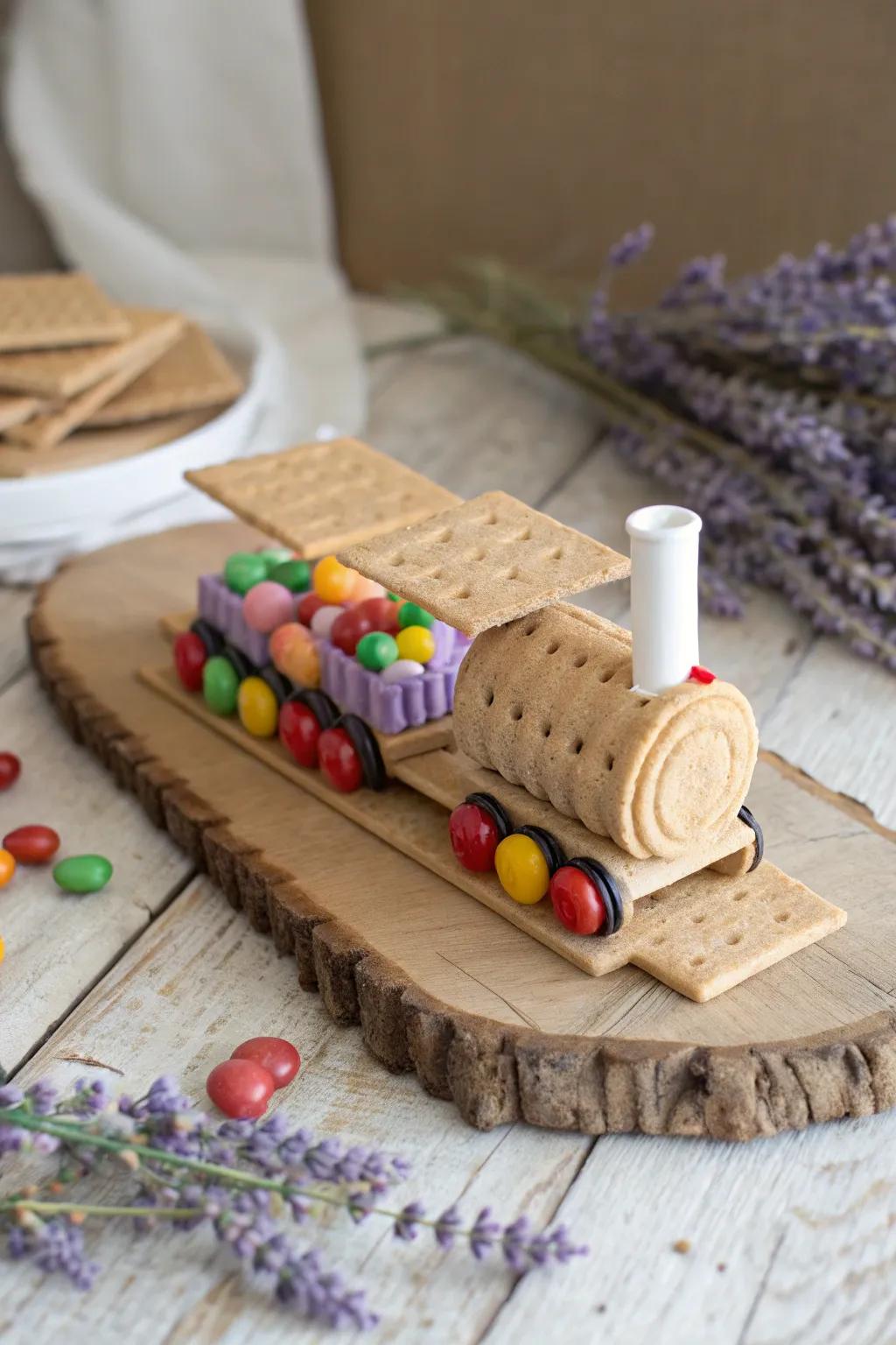 Charming simplicity meets sweet creativity with this classic candy train, perfect for the holiday spirit.